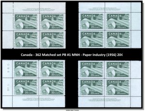 Canada - 362 Matched set PB #1 MNH - Paper Industry (1956) 20¢ - CV 48.00$