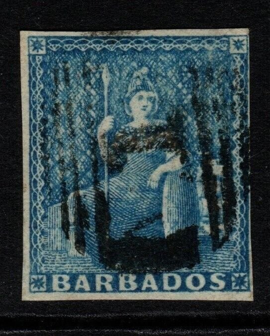 BARBADOS SG10 1852 (1d) PALE BLUE 3 MARG USED