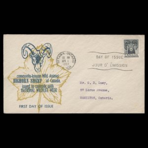 Canada 1953 (FDC) 4c Bighorn Sheep, OTTAWA ✔️