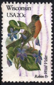 SC#2001A 20¢ State Birds & Flowers: Wisconsin; Perf 11¼ x 11 (1982) Used