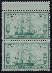 951 Miscut Gutter Snipe Error / EFO Pair USS Constitution Old Ironside MNH