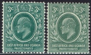 EAST AFRICA AND UGANDA 1907 KEVII 3C BOTH SHADES