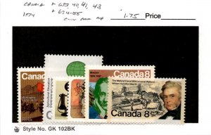 Canada, Postage Stamp, #633, 640-41, 643, 644-45 Mint NH, 1974 (AB)