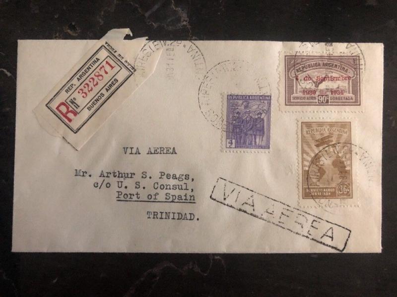 1931 Buenos Aires ARgentina First Flight Cover FFC To Port Spain Trinidad Tobago