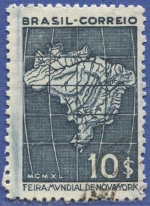 BRAZIL 1940 Sc 498 Used 10,000r VF  Map of Brazil, cv $15.00