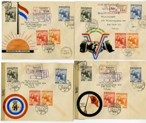 Suriname 1943 WWII Painted Set 4 Registered Covers Cachet Censored Victory Rare