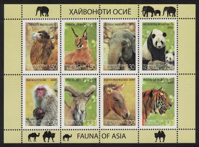 Tajikistan Tiger Panda Camel Caracal Elephant Fauna of Asia MS SG#MS401