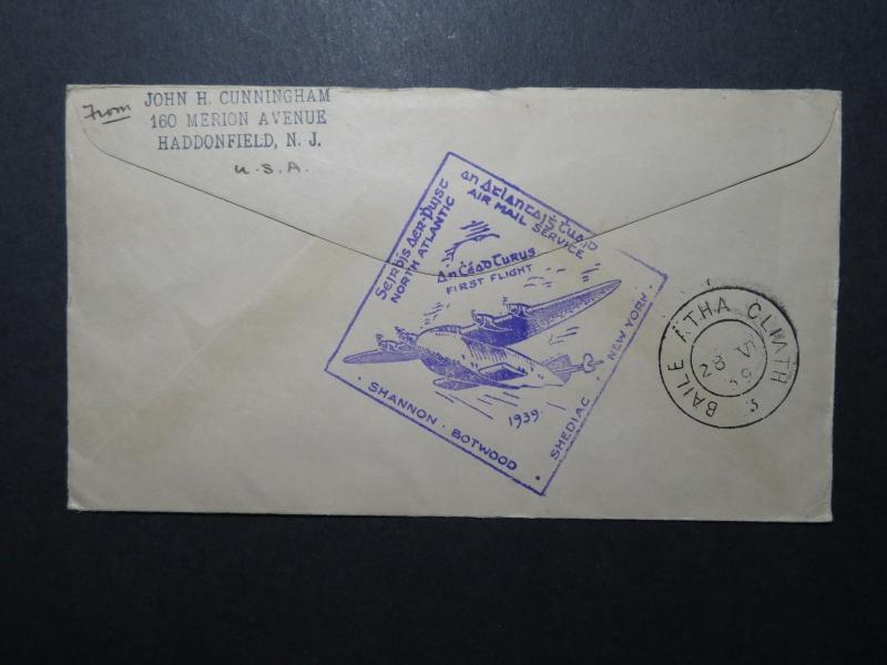 Newfoundland 1939 Ireland First Flight Cover / Top Creasing - Z11169