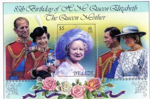 Belize 1985 Queen Mother/QUEEN ELIZABETH II/PRINCE CHARLES 2 SS Sc # 761-62
