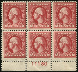 USA #527 Type V 2c Washington Block of 6 Plate# Stamps Postage 1920 Mint NH OG