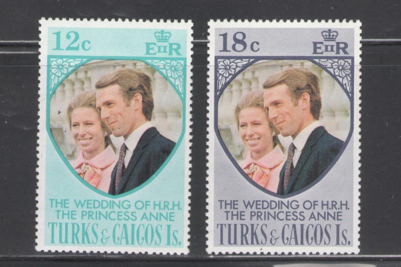 Turks & Caicos 1973 Princess Anne Wedding Scott # 286 -287 MNH