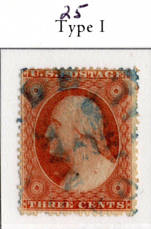 US Scott #25 1857 3c rose (Type I)