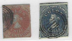 CHILE 1853 SCOTT # 1-2 NEAT CANCELS