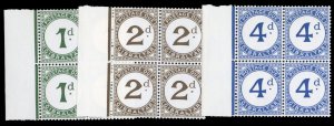 Gibraltar #J1-3 Cat$23+, 1956 Postage Dues, complete set in blocks of four, n...