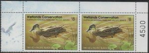 Australia Cinderella Ducks 1991 $8 Pacific Black Duck pair MNH