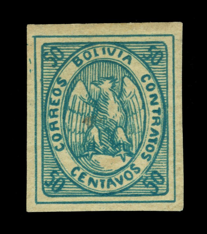 BOLIVIA  1868  CONDOR  50c dark blue Scott # 6a mint MH VF+