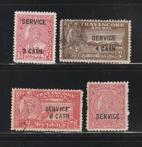 India Travancore O57-O60 Set U Overprint