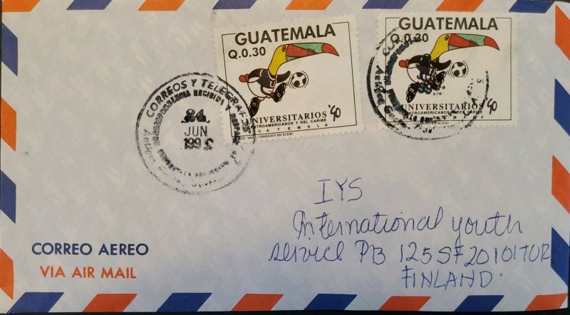 A) 1992, GUATEMALA, COVER SHIPPED TO FINLAND, AIRMAIL, CENTRAL AMERICAN AND CARI