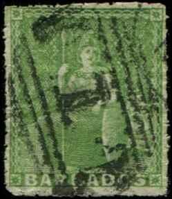 Barbados SC# 12 SG# 16a Britannia (1/2d) pin perf 12-1/2 Used