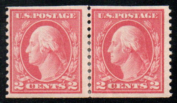 US #444 SCV $120 F-VF OG Hr, Pair, vibrant color!