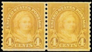 U.S. Scott # 601 PR, 4¢, 1923, PSE Cert., VF-XF 85, M, OGnh, Coil Pair