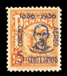 Panama C19, $400, 1936 5c on 1/2c orange, lightly hinged, signed Sanabria