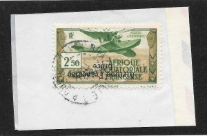 French Equatorial Africa Scott C10b Used on Piece, Rare Stamp w/APS Cert #119355