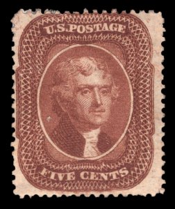 MOMEN: US STAMPS #30 ORANGE BROWN MINT OG H CAT. $1,200 LOT #76738*