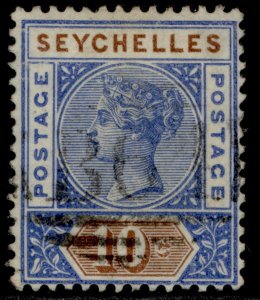 SEYCHELLES QV SG12, 10c bright ultramarine & brown, FINE USED.