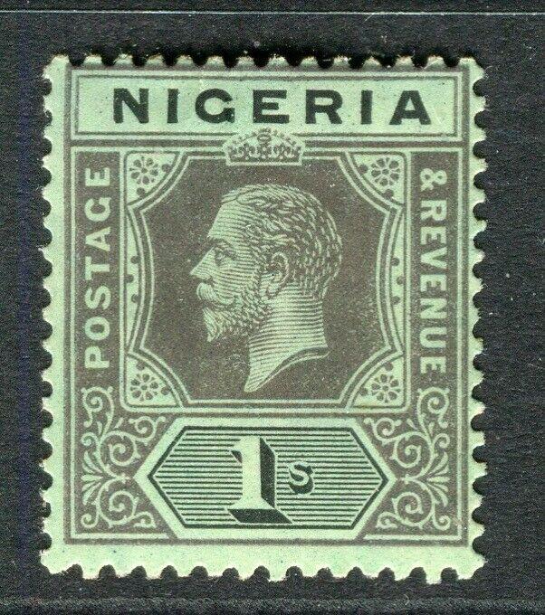 NIGERIA; 1912 early GV Crown CA issue fine Mint hinged Shade of 1s. value