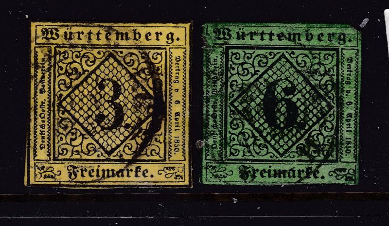 Wurttemberg a used 3K & 6K from 1851