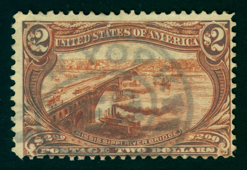 US 1898 Trans-Mississippi Expo. Bridge & Steamboat  $2.00 brown Sc# 293 used FVF