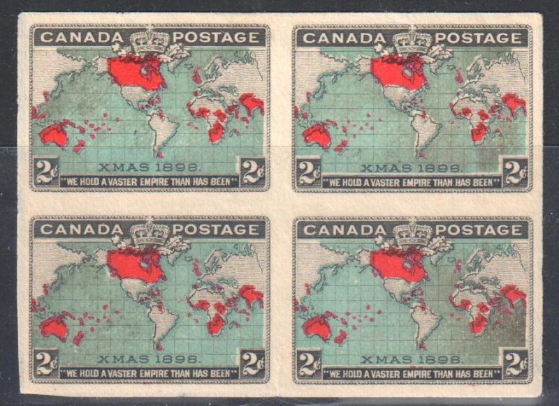 Canada #86ii XF Mint -- Imperf Block of 4 - !st Map and Christmas stamps