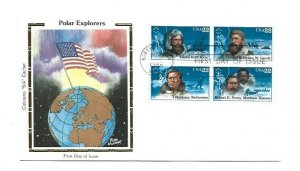 2220-23 Polar Explorers, Colorano Silk Cachet, block of 4, FDC