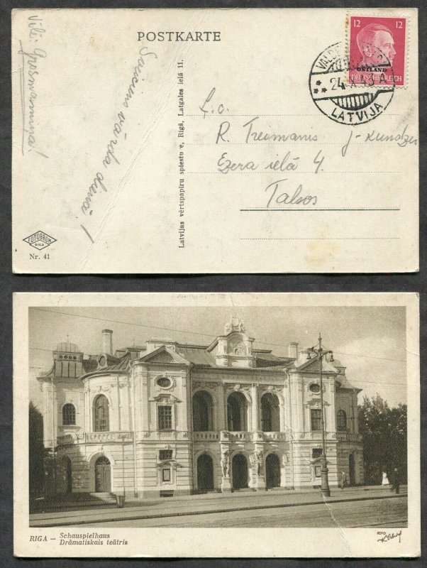 3149 - LATVIA Valdemarpils 1943 CDS on Hitler Ostland Overprint RIGA Postcard