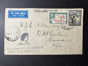 1941 Fiji Airmail First Flight Cover FFC Suva Local Use via New Zealand NZ