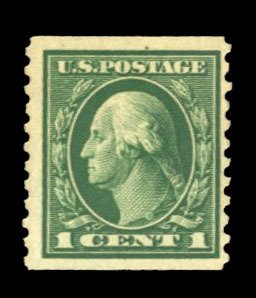 United States, 1910-30 #443 Cat$65, 1914 1c green, never hinged