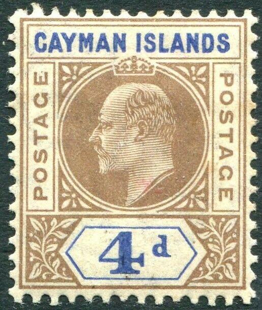 CAYMAN ISLANDS-1907 4d Brown & Blue Sg 13 MOUNTED MINT V30280