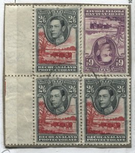 Bechuanaland 1938 KGVI 6d and 3-2/6d's on piece used