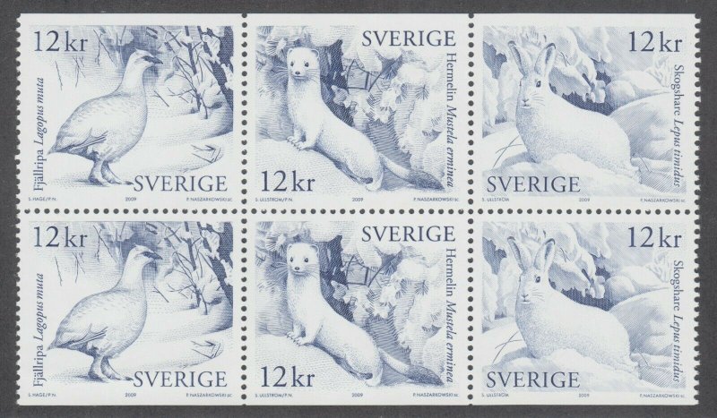 Sweden Sc 2625d MNH. 2009 White Animals, booklet pane of 6, fresh, bright, VF.