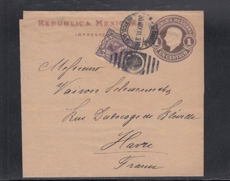 Mexico Wrapper to France Used 1911