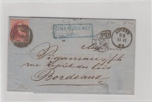 Belgium, 1862, Scott 12, 40c King Leopold I Issue Cover (Antwerp to Bordeaux)