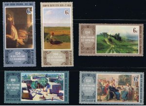 FAMOUS PAINTINGS = Set of 5 Russia 1980 Sc 4814-16, 4869A-69B MNH