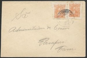 MEXICO 1915 5c roulette Madero (2) on cover to Tampico.....................50491