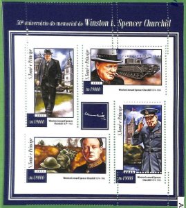 A3185 - SAO TOME & PRINCIPE, ERROR MISSPERF, Miniature s: 2015, Churchill, Tanks