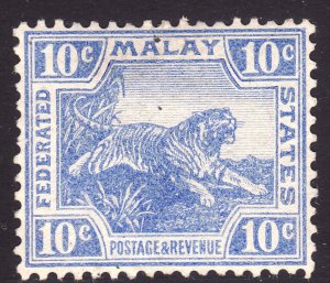 1906 - 1922 Malaya 10¢ Tiger used Sc# 47 CV: $2.25 Wmk 3 sideways