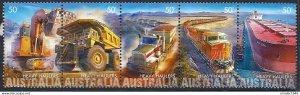 AUSTRALIA 2008 QEII 50c Multicoloured, Heavy Haulage Mining Transport strip o...