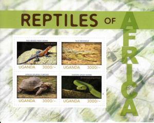 Uganda 2013 MNH Reptiles of Africa 4v M/S Snakes Lizard Tortoise Crocodile Agama