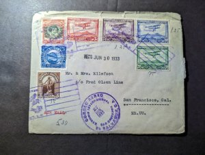 1933 El Salvador Airmail Cover San Salvador to San Francisco CA USA