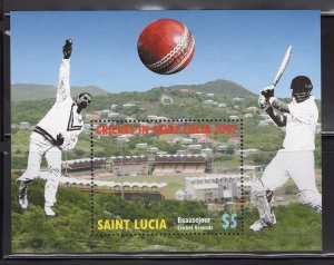 St. Lucia 2007 $5 Cricket Souvenir Sheet, Scott 1241 MNH, value = $3.75